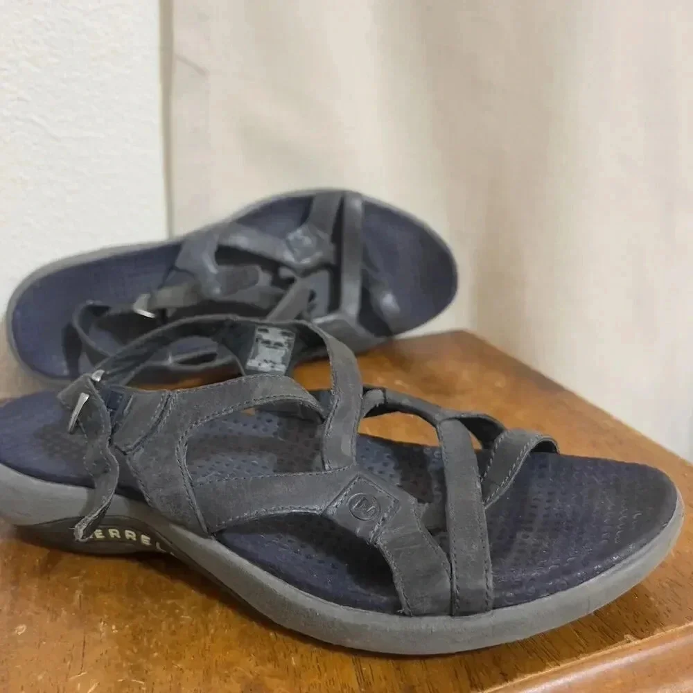 Merrell Agave Women's Sandals Navy Blue Leather Strappy Adjustable Size 8 Hiking